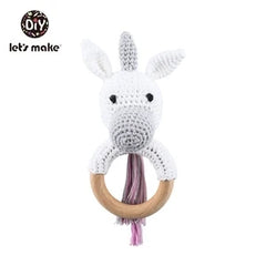 Crochet Animal Wooden Baby Rattle & Teether Toy