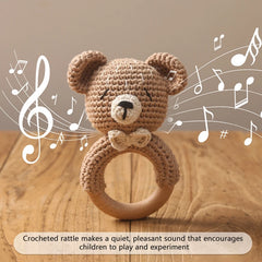 Crochet Animal Wooden Baby Rattle & Teether Toy