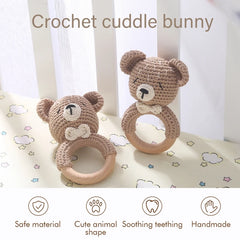 Crochet Animal Wooden Baby Rattle & Teether Toy