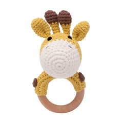 Crochet Animal Wooden Baby Rattle & Teether Toy