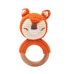 Crochet Animal Wooden Baby Rattle & Teether Toy