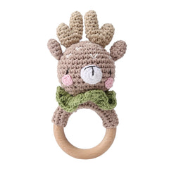 Crochet Animal Wooden Baby Rattle & Teether Toy