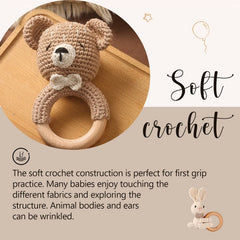 Crochet Animal Wooden Baby Rattle & Teether Toy