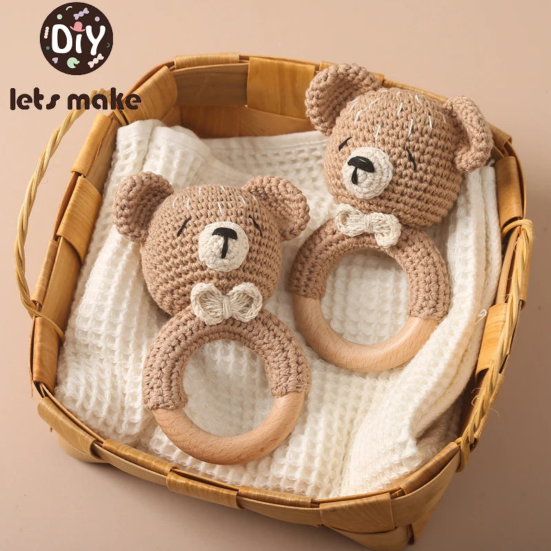 Crochet Animal Wooden Baby Rattle & Teether Toy