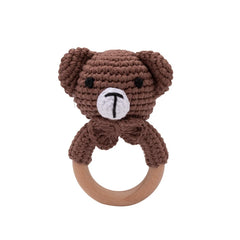 Crochet Animal Wooden Baby Rattle & Teether Toy